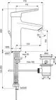 Armatur von Ideal Standard mit einem klaren Design, ausgestattet mit einer Auslaufhöhe von 123 mm und einer praktischen Ablauffunktion. Technische Maße sind im Diagramm dargestellt.